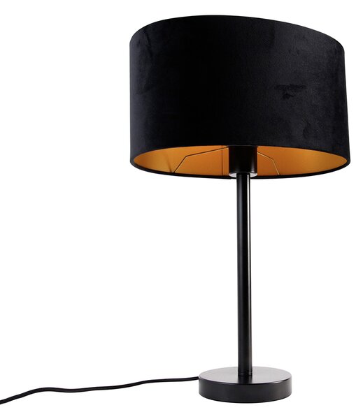 Namizna svetilka črna z ovalnim žametnim odtenkom črna 35 cm - Simplo