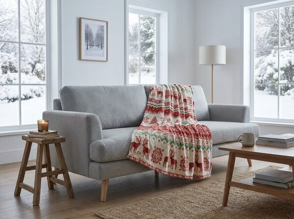 Bela božična deka iz mikropliša CHRISTMAS JOY Dimenzije: 200 x 220 cm