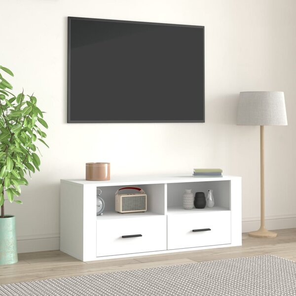 VidaXL TV omarica bela 100x35x40 cm inženirski les