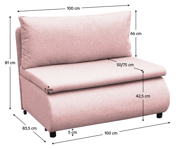 KONDELA Raztegljiv naslonjač s prostorom za shranjevanje, roza, FLIK
