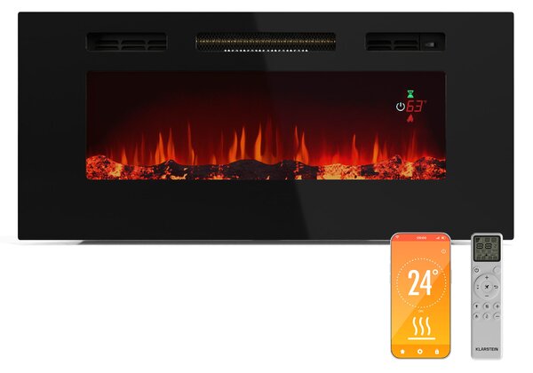 Klarstein Galeras Smart Intelligent Electric Fireplace, 2 nastavitvi temperature, 16 - 30°| Iluzija plamena LED, Možnost povezave z IOT