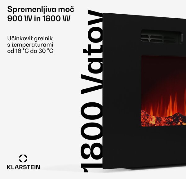 Klarstein Galeras Smart Intelligent Electric Fireplace, 2 nastavitvi temperature, 16 - 30°| Iluzija plamena LED, Možnost povezave z IOT