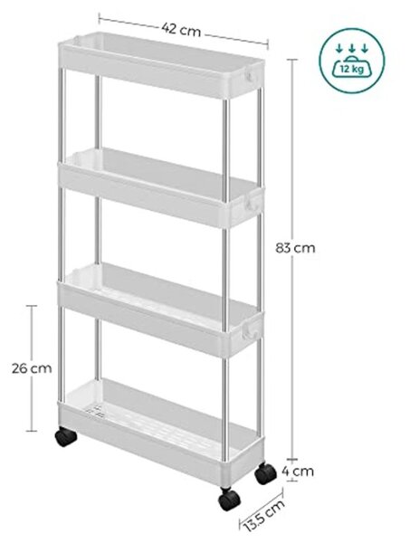 Regal na kolesih CART 13,5x42x83 cm, bel