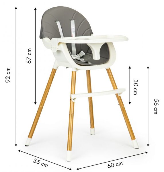 Otroški sivi stol za hranjenje 2v1