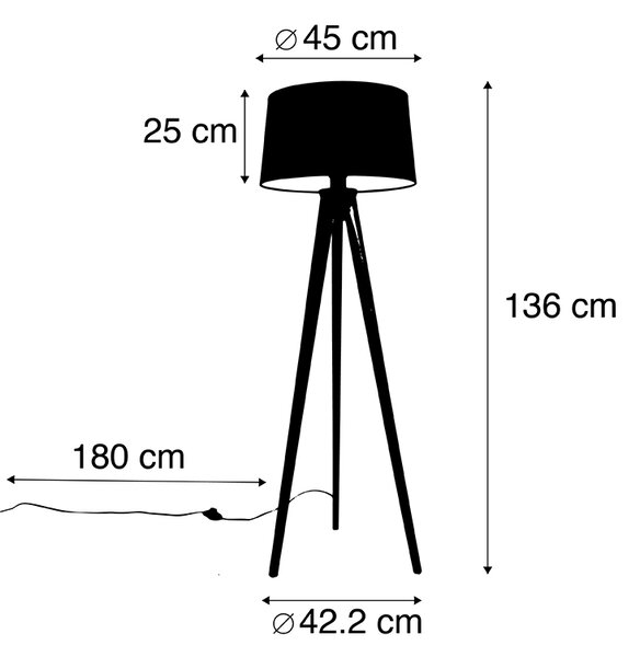 Rustikalna stoječa svetilka s tripodom iz vintage lesa s platnenim odtenkom temno sive barve 45 cm - Tripod Classic