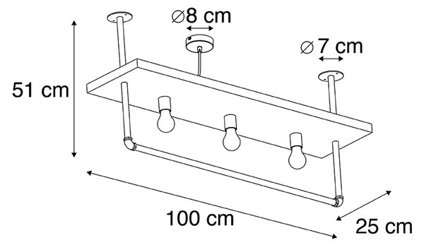 Industrijska stropna svetilka črna z lesom 3-luč - Polica