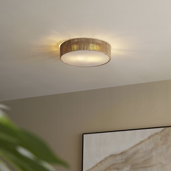 Japandi stropna svetilka naravna s senčilom 38 cm 2-luči - Luz