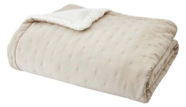 Kremno belo prešito pregrinjalo iz sherpa flisa 220x230 cm Cosy Nori – Catherine Lansfield