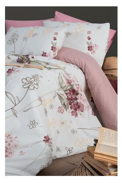 Belo-rožnata enojna/podaljšana posteljnina z rjuho/3-delna 160x220 cm Floral – Mila Home