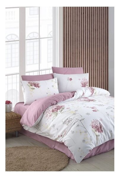 Belo-rožnata posteljnina za zakonsko posteljo/podaljšana z rjuho/4-delna 200x220 cm Floral – Mila Home