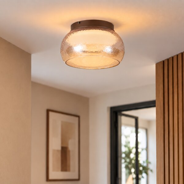 Art Deco stropna svetilka rjava z jantarnim steklom vključno z LED 3-stopenjsko zatemnilna - Thimble