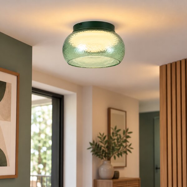 Art Deco Stropna Svetilka Zelena s Steklom Vklj. LED 3-stopenjsko Zatemnilna - Thimble