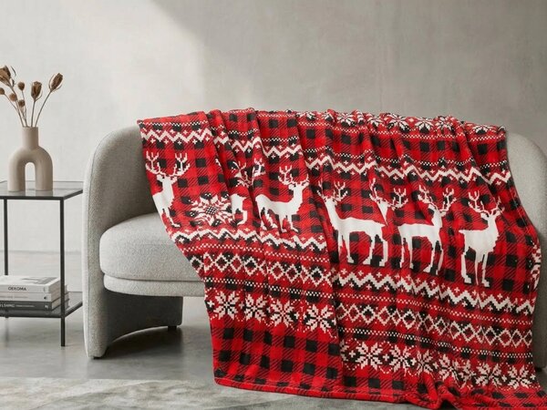 Božična mikropliš odeja NORDIC DEERS, rdeča Dimenzije: 200 x 220 cm