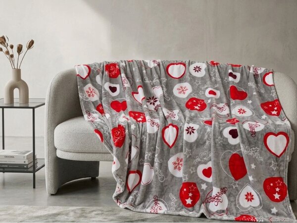 Božična mikropliš deka CHRISTMAS HEART, siva Dimenzije: 150 x 200 cm