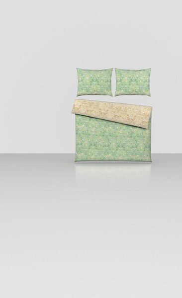 OBOJESTRANSKA POSTELJNINA 240/220 cm saten zelena, bež