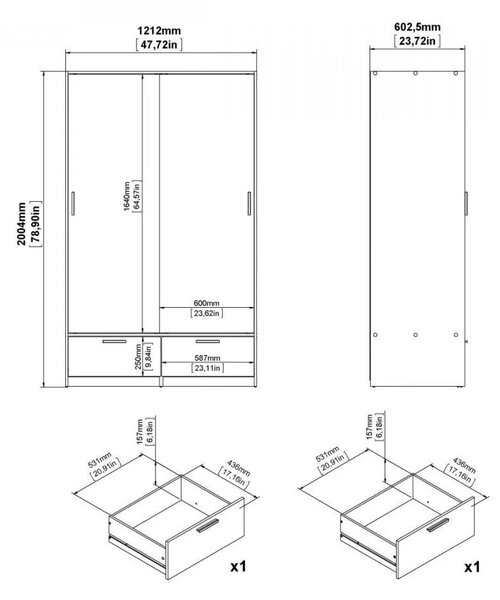 Garderobna omara v hrastovem dekorju z drsnimi vrati v naravni barvi 121x200 cm Line – Tvilum