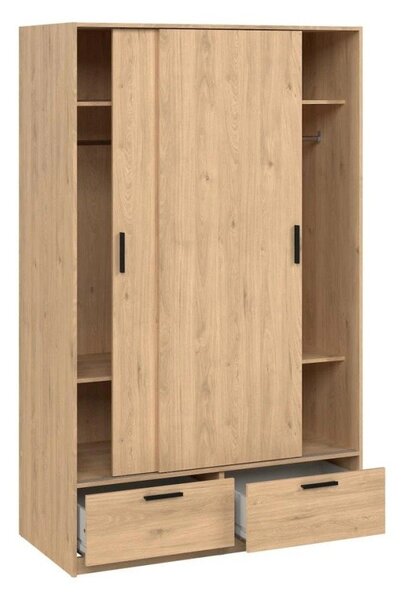 Garderobna omara v hrastovem dekorju z drsnimi vrati v naravni barvi 121x200 cm Line – Tvilum