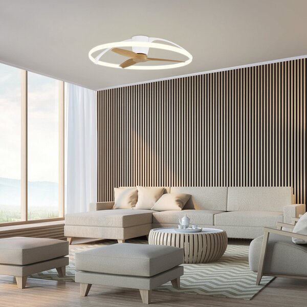 Mantra Iluminación Pametni LED stropni ventilator Nepal, bel/buk, enosmerni tok, tiho delovanje, zatemnjen, Les, Dnevna soba / jedilnica, Kovina, Sodobni