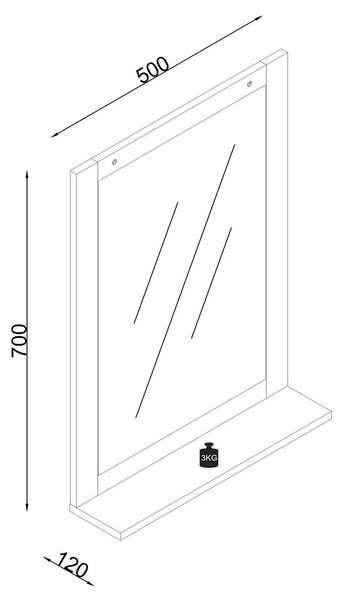 KOPALNIŠKO OGLEDALO, 50/70/12 cm leseni material