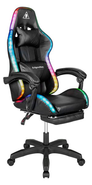 Nastavljiv 7 točkovni masažni oblazinjen LED RGB igralni računalniški stol z oporo za noge