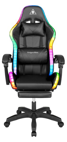 Nastavljiv 7 točkovni masažni oblazinjen LED RGB igralni računalniški stol z oporo za noge
