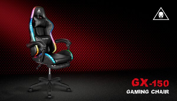 Nastavljiv 7 točkovni masažni oblazinjen LED RGB igralni računalniški stol z oporo za noge