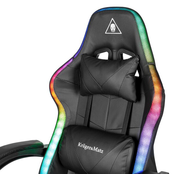 Nastavljiv 7 točkovni masažni oblazinjen LED RGB igralni računalniški stol z oporo za noge