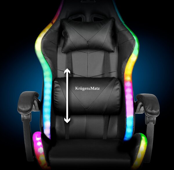 Nastavljiv 7 točkovni masažni oblazinjen LED RGB igralni računalniški stol z oporo za noge