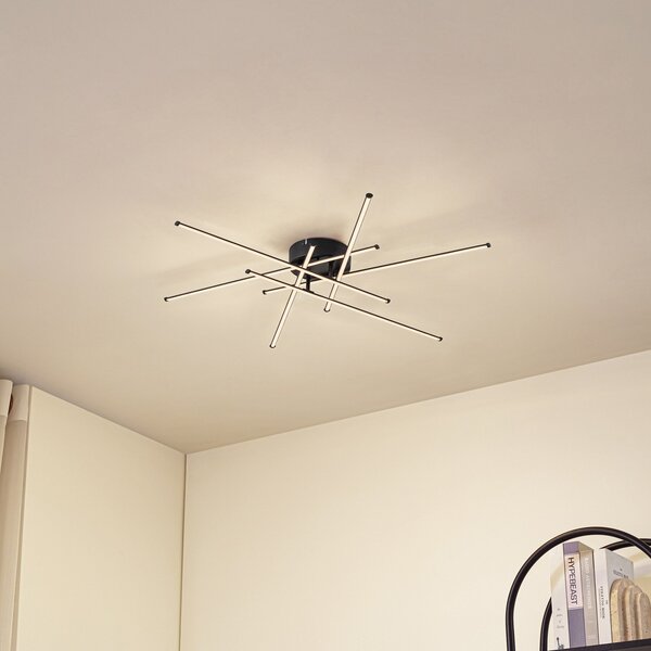 Lindby LED stropna svetilka Elviano, Ø 80 cm, črna, 3.000 K, Črna, Dnevna soba / jedilnica, Aluminij, Sodobni