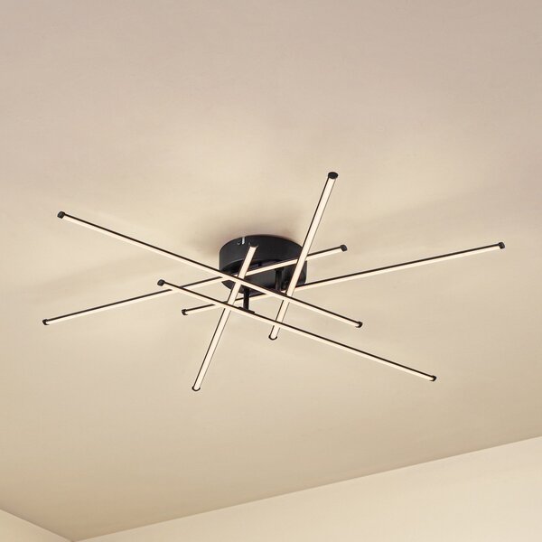 Lindby LED stropna svetilka Elviano, Ø 80 cm, črna, 3.000 K, Črna, Dnevna soba / jedilnica, Aluminij, Sodobni