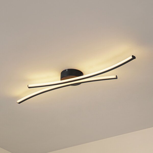 Lindby LED stropna svetilka Ravion, 90 cm, črna, 3.000 K, Črna, Dnevna soba / jedilnica, Aluminij, Sodobni