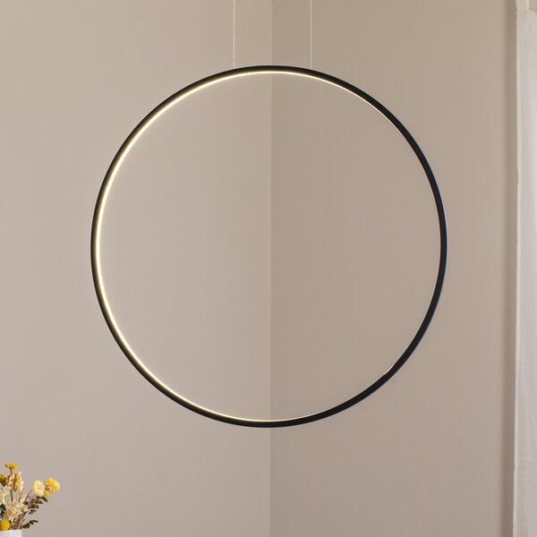Milagro Lighting LED viseča svetilka Saturno, navpična, črna, Ø 80 cm, kovina, Črna, Dnevna soba / jedilnica, Aluminij, Sodobni