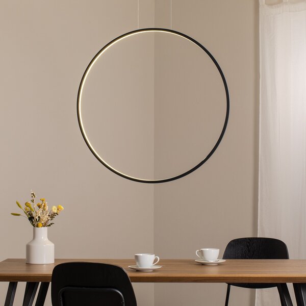 Milagro Lighting LED viseča svetilka Saturno, navpična, črna, Ø 80 cm, kovina, Črna, Dnevna soba / jedilnica, Aluminij, Sodobni