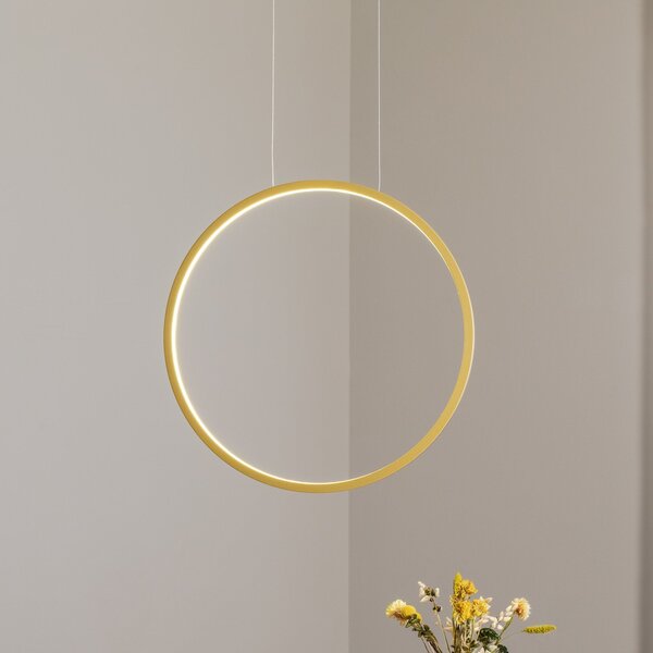 Milagro Lighting LED viseča svetilka Saturno, navpična, zlata, Ø 50 cm, kovina, Zlata / medeninasta, Dnevna soba / jedilnica, Aluminij, Sodobni