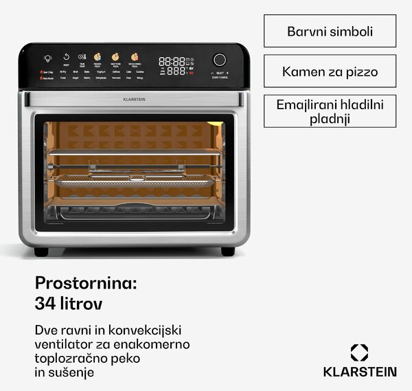 Klarstein AirGlaze Digital friteza na vroč zrak, 2000 W, 16 programov, vključno s pripomočki, ki jih je mogoče pomivati v pomivalnem stroju