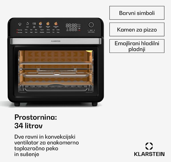 Klarstein AirGlaze Digital friteza na vroč zrak, 2000 W, 19 programov, vključno s pripomočki, ki jih je mogoče pomivati v pomivalnem stroju