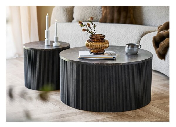 Temno rjava okrogla klubska mizica z mizno ploščo v marmornem dekorju ø 80 cm Rota – House Nordic