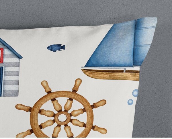 Modra/kremno bela bombažna otroška posteljnina za otroško posteljico 100x135 cm Ahoy – Good Morning