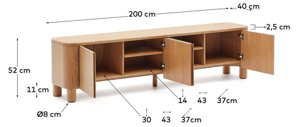 TV omarica v jesenovem dekorju v naravni barvi 200x52x40 cm Salaya – Kave Home