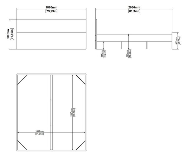 Zakonska postelja v hrastovem dekorju brez letvenega dna 180x200 cm v naravni barvi Naia – Tvilum