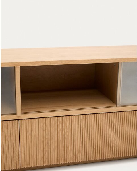 TV omarica v hrastovem dekorju v naravni barvi 200x54x40 cm Helvine – Kave Home