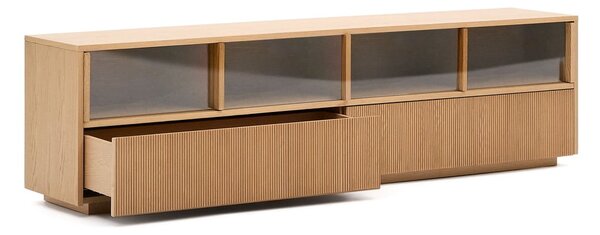 TV omarica v hrastovem dekorju v naravni barvi 200x54x40 cm Helvine – Kave Home