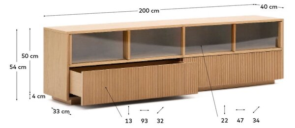 TV omarica v hrastovem dekorju v naravni barvi 200x54x40 cm Helvine – Kave Home