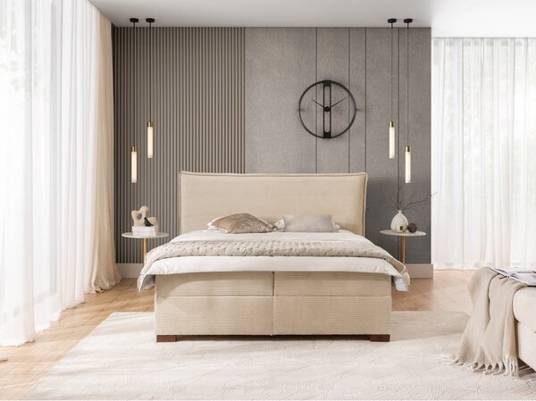 Bež boxspring postelja s prostorom za shranjevanje 160x200 cm Lysa – Ropez