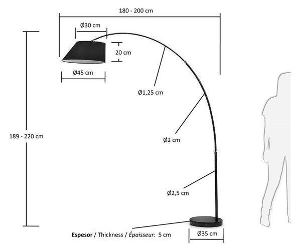 Črna stoječa svetilka s tekstilnim senčilom (višina 189 cm) May – Kave Home
