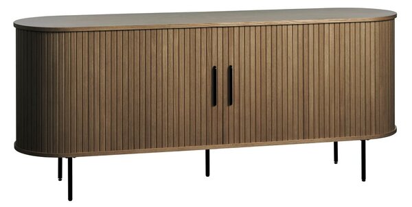 Rjava komoda v hrastovem dekorju z drsnimi vrati 180x76x45 cm Nola – Unique Furniture