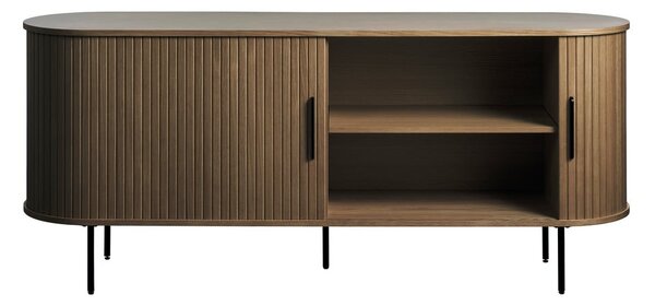 Rjava komoda v hrastovem dekorju z drsnimi vrati 180x76x45 cm Nola – Unique Furniture