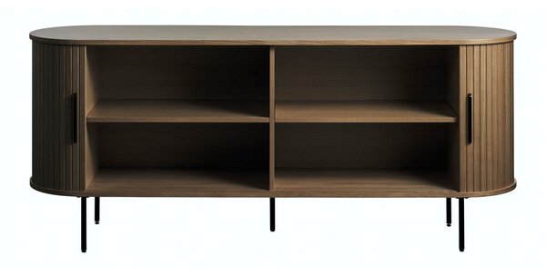 Rjava komoda v hrastovem dekorju z drsnimi vrati 180x76x45 cm Nola – Unique Furniture