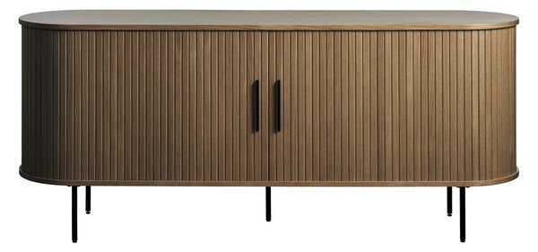 Rjava komoda v hrastovem dekorju z drsnimi vrati 180x76x45 cm Nola – Unique Furniture