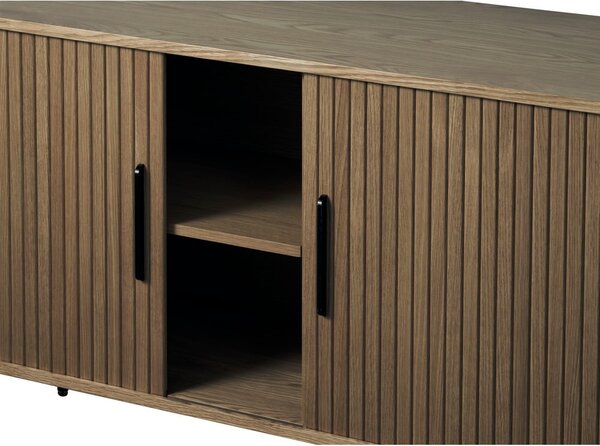 Rjava komoda v hrastovem dekorju z drsnimi vrati 180x76x45 cm Nola – Unique Furniture